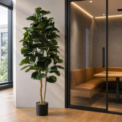 Leaf Design UK - Planta Artificial de higuera, Maceta de plástico Negro
