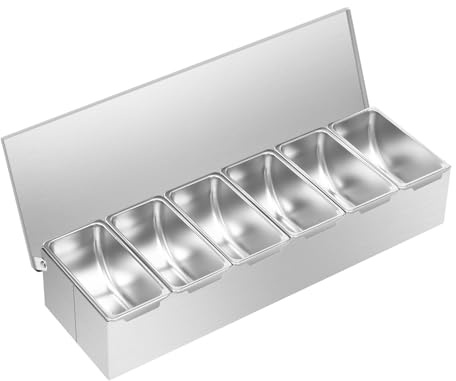 AOOUNGM Edelstahl Gewürzbox 6 Fächer, Gewürzdose Aus Edelstahl mit Deckel, Zutatenbehälter mit Herausnehmbaren Einsätzen, Aufbewahrungsbox für Tee/Getreide