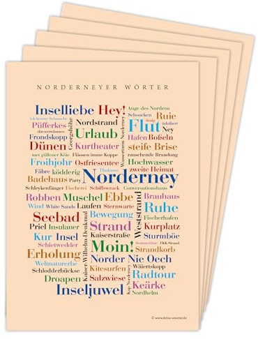 Deine Wörter Postkartenset - 5 Postkarten mit Norderneyer Dialekt, einzigartiges Souvenir und kreative Geschenkidee - DIN A6