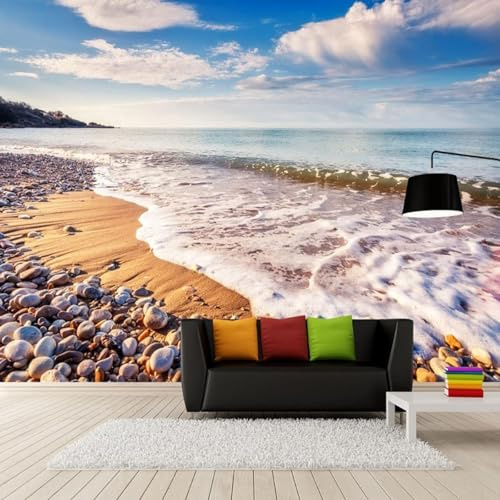 Tzxztt Cielo Azul Nubes Blancas Mar Playa Guijarros Moderno Papel Pintado 3D Seda Texturizada Primera Calidad Neutros Material Ideal Para SalóN Dormitorio-400cm×280cm
