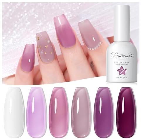 PEACECOLOR 6 * 10ML UV nagellack Jelly Lila gelnagellack, Jelly nagellack Transparent Soak off UV/LED manikyr DIY hemma