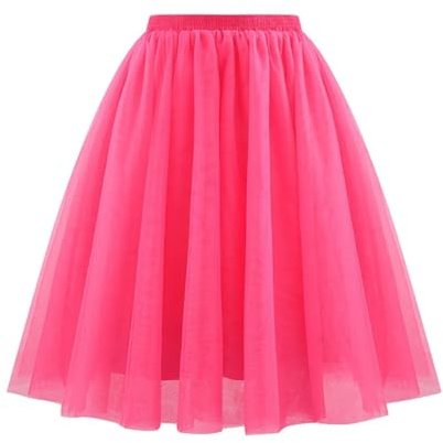 Damen Tüllrock 80er Jahre Outfit Rockabilly Petticoat Tutu Unterrock 50er Retro Elastische Taille Ballet Tanzrock Halloween Karneval Lang Tütü Tüllrock Neon Bunt Petticoat Festliches Party (XL)