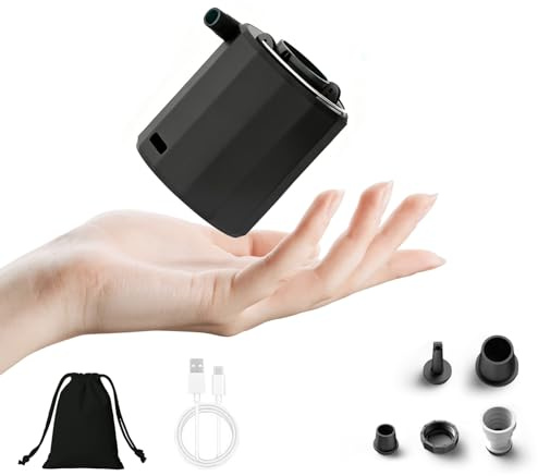 Cordless Mini Electric Air Pump, Rechargeable Portable Inflator with LED Camping Light, Fast Inflate & Deflate for Air Mattress, Pool Floats, Swim Rings & Outdoor Use