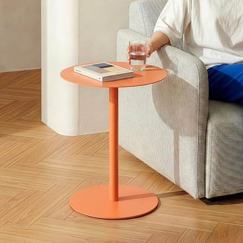 [en.casa] Beistelltisch Nastätten Gartentisch Couchtisch mit Metallgestell rund Sofatisch modernes Design für Wohnzimmer Schlafzimmer Balkon Terrasse 50 x 40 cm Orange