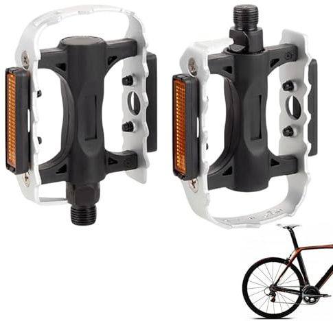 Racercykelpedal – 12 cm legering, cykelfotplattform, robust greppyta, avtagbara reflektorremsor | lätta ridpedaler för mountainbikependling, trail-racing-stabilitet