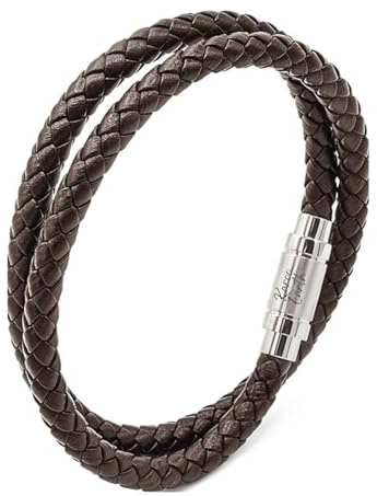 Men's Genuine Braided Leather Wrap Bracelet – 21cm Wristband with Stainless Steel Magnetic Clasp – Hypoallergenic, Waterproof & Scratch-Resistant Jewellery – Includes Canvas Gift Bag