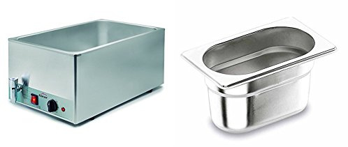 Lacor GN 69036 - Baño María Eléctrico, 1/1, 230 V, Gris GN 66302-2 Cubetas 1/3, 176 x 325 x 20 mm, Inoxidable 18/10