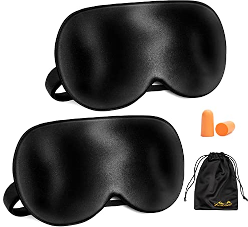 Viedouce Schlafmaske Seide Augenmaske 2 Pack,100% Hautfreundlich Frauen und Herren, Angenehme Ideal für Schlaf zu Hause Auf Reisen, Schwarz
