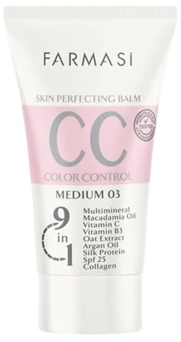 FARMASi CC Color Correcting Cream, Tinted Moisturizer Makeup Base with SPF 25, Lightweight Buildable Coverage, Natural Flawless Finish, All Skin Types, 1.7 fl oz, Medium