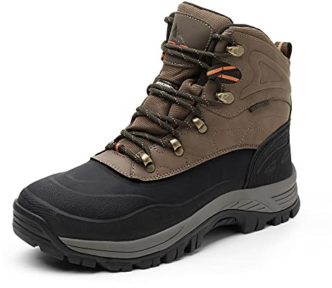 NORTIV 8 Botas de Nieve Antideslizantes Invierno Calido Hombre Trekking Botas de Senderismo Impermeable para Hombre con Puntera Protectora,Size 43.5,Marrón/Negro,A0014