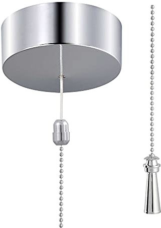 ElekTek UK Safety Approved Chrome Bathroom Light Pull Switch Kit, Lighthouse Fob Handle & Extension Chain, EN 60669-1 & CE Mark, Earth Terminal, 6A 250V, 1 or 2 Way use, Full Wiring Instructions