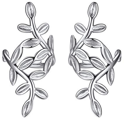 ChicSilver S925 Sterling Silver Leaf Earring Ear Cuffs Non Piercing Ear Clip Wrap Earrings for Women