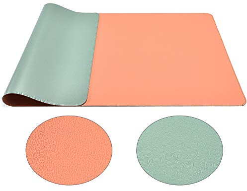 Schreibtischunterlage Doppelseitiges Multifunktionales, Wasserdichter Schreibtischmattenschutz, Ledertisch zum Schreiben, Großes Schreibtischpad für Tastatur und Maus(80 * 40cm, orange-grün)