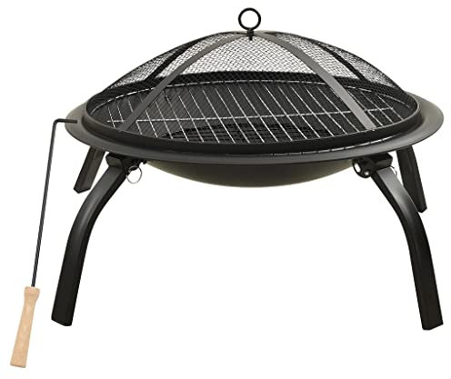 vidaXL Feuerstelle Grill 2-in-1 mit Schürhaken Grillrost Feuerkorb Feuerschale Grillschale Grillfeuer Terrassenfeuer Gartenfeuer 56x56x49cm Stahl