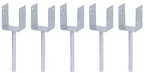 Alberts 215040 U-Pfostenträger | mit Betonanker aus Riffelstahl | feuerverzinkt | lichte Breite 81 mm | Länge Betonanker 200 mm | 5er Set