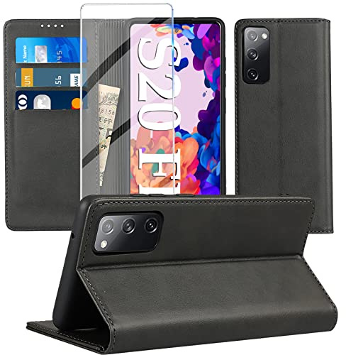[2022-Upgrade] Handyhülle für Samsung Galaxy S20 FE Hülle mit Panzerglas Schutzfolie, [Standfunktion] [Kartenfach Wallet] Premium Leder Schutzhülle Flip Case Stoßfeste Klapphülle S20 FE 6,5 Zoll