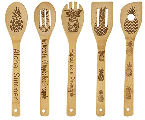 Pineapple Wooden Spoons for Cooking Set, Pineapple Gifts, Pineapple Kitchen, Pineapple Decor, Pineapple Wooden Spoons, Pineapple Spoons, Pineapple Gifts for Women, Pineapple Kitchen Decor (Set of 5)