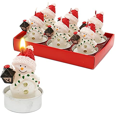 Dekohelden24 W-10027748 Lot de 6 bougies chauffe-plat avec lanterne Motif bonhomme de neige 4 x 4 x 7 cm