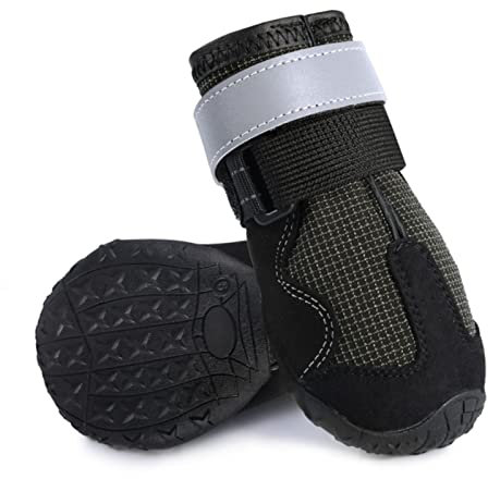 7HAHA3 Polarfleece-Futter Hundewanderschuhe Schneeschuhe rutschfeste reflektierende Sohle Pfotenschutz zum Wandern & Laufen Geeignet für alle Hunde,Black,7(6.2cm19kg)
