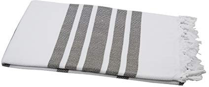 my Hamam, Saunatuch XL Hamamtuch 95x210 cm, weiß Cappuccino, Fisch Style mit Fransen, blickdichter und weicher kuscheliger Baumwoll-Stoff, Saunahandtuch