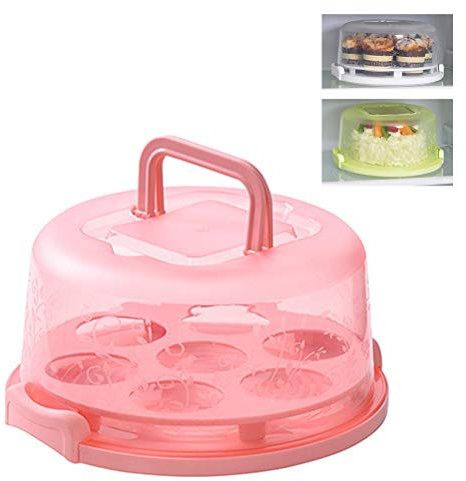 Sahgsa Caja para tartas transparente redonda para tartas, cubierta de plástico para tartas, recipiente para tartas con asa, caja para tartas portátil, transporte de pasteles, galletas, tarta,