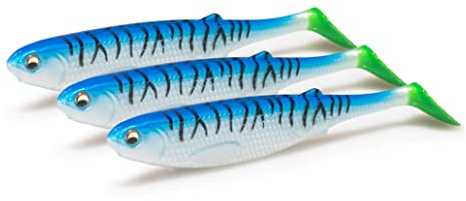 NØMIS Gummifisch Set | Premium Gummifische Set | Angelzubehör | Gummifische Hecht Zander Dorsch Barsch | Angelköder für Hecht Zander und zum Meeresangeln | Gummiköder (3er Set x 14 cm, Mani Mackerel)
