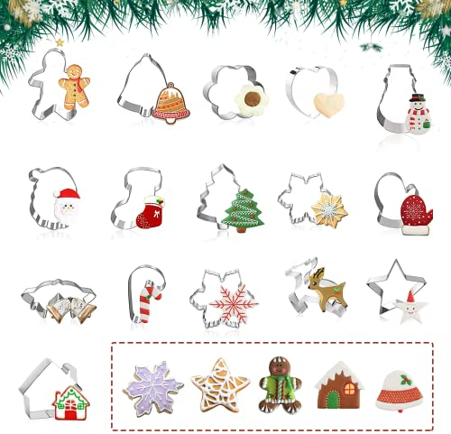Ausstechformen Weihnachten, 16 Stück Plätzchen Ausstecher Weihnachten Weihnachtsausstechformen Weihnachts Ausstechformen Edelstahl Lebkuchenmann, für Tortendeko Kekse Backen (16)