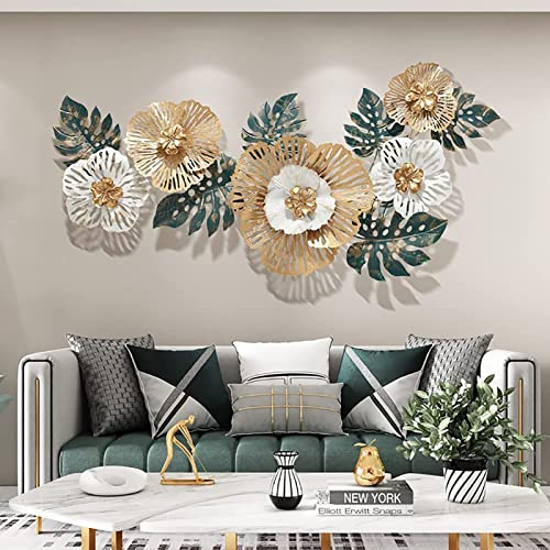 TROONZ luxuriös Metall Wandschmuck, 3D Wanddeko Metall, Wandobjekt Blumen Blätter, Wanddekoration Antikoptik, 54.3 * 22.4 in