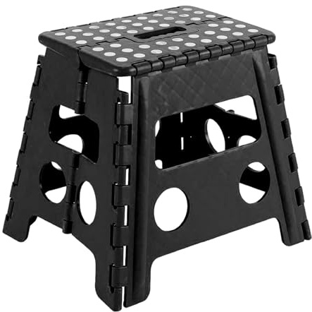 Acan Tradineur - Taburete Plegable Multiusos - PVC - Escalera Infantil Antideslizante - Altillo para Cocina o Baño - Reposapiés para Niños - Máx. 150 kg (Negro - 32 x 22 x 29 cm)
