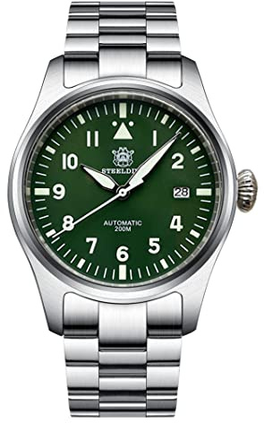 NIADI Automatische mechanische Herrenuhr Saphir Kristall Edelstahl Wasserdicht NH35 Automatik Pilotenuhr Herren, Grün , modisch