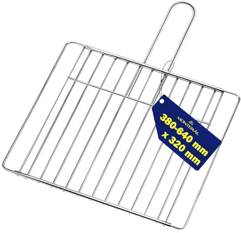 Parrilla Deslizante Barbacoa 38 cm a 64 cm x 32 cm Fabricado en Acero Inoxidable Cromado y Equipado con Tornillos Avellanados y Llave de Montaje - FABRICADO EN ITALIA - Garantía de 10 Años - MONTERAL