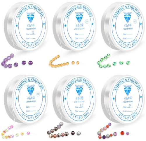 AUAUY Elastische Schmuckfaden, 6 Spule Transparente Perlenseil Faden, Elastisch Schmuckfaden, Transparent Armband Schnur, Reißfeste Armband Gummiband Elastisch Faden zum Perlen Auffädeln Basteln