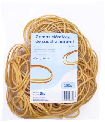 RAYLU PAPER - Gomas elásticas de caucho 100% natural, bandas elásticas papelería resistentes y reutilizables para oficina y hogar (80 Ø x 2 mm, 100g)