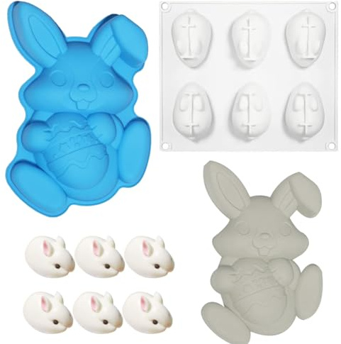 2 Stück Hase Kuchenform Silikon, Backform Hase Kuchenform, Ostern Silikonform in Form von Kaninchen, Osterhasen-Seifenformen Zum Backen, für Kuchen Kekse Süßigkeiten Gelee