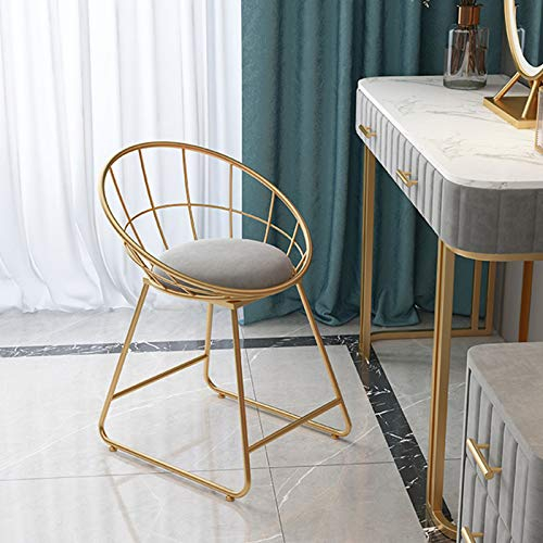 Generisch Frisierstuhl, rosafarbener Schminkhocker, Wiege, Rückenlehne, Sessel, weiches Kissen, goldene Metallbeine mit rutschfesten Füßen, gepolsterter Hocker, Sitzhöhe 45 cm