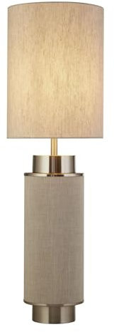 Licht-Erlebnisse Tischlampe Stoff Metall groß 72 cm hoch Ø 22 cm Grau-Beige Nickel Modern E27 Tischleuchte Wohnzimmer Nachttischlampe Schlafzimmer
