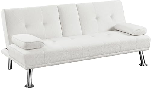 Yaheetech Schlafsofa für max. 3 Personen Gästebett Couch Sofa mit Schlaffunktion Tagesbett Bettsofa Schlafcouch Sofabett Polstersofa bis 350 kg belastbar Elfenbeinen