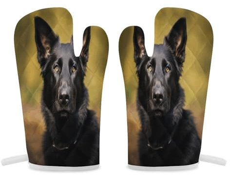 Thermal Gloves, Black German Shepherd Dog Print Heat Resistant Gloves Oven Mitts Kitchen Gloves Cooking Gloves Microwave Gloves