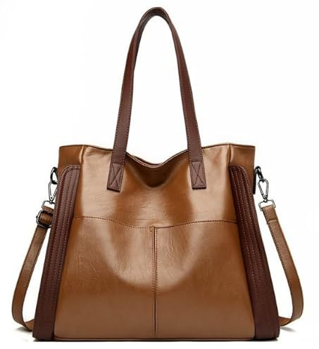Yaldomt Groß Damen leder handtasche: schwarz shopper tasche mit Beutel für iPad, Bücher, Handy - Schulter Satchel arbeitstasche mit verstellbarem Trageriemen für Mädchen (braun)