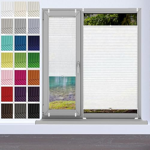 Plissee Ohne Bohren Klemmfix 30 x 125 cm, Sonnenschutz Easyfix Lichtdurchlässig, Jalousie Easyfix Rollo Jalousie Faltrollo, Klemmfix Plissee Ohne Bohren, für Fenster & Tür, Weiß