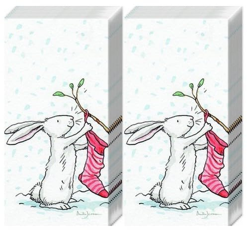 20 einzelne Taschentücher Weihnachten Comic Schneehase. 2 Packungen mit 10 einzelnen Papiertaschentücher bedruckt als Geschenk.