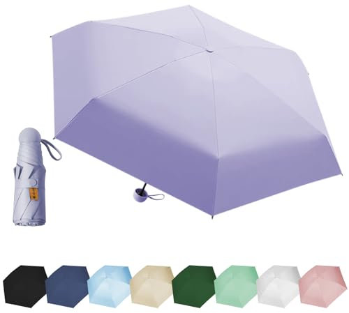 EEPLUYTY Mini Parapluie Parapluie à Six Os, Manuel Compact Résistant Au Vent Parapluie Pliant, Parapluie Ensoleillé, Parapluie De Protection Uv, Pratique Et Portable -Violet Clair