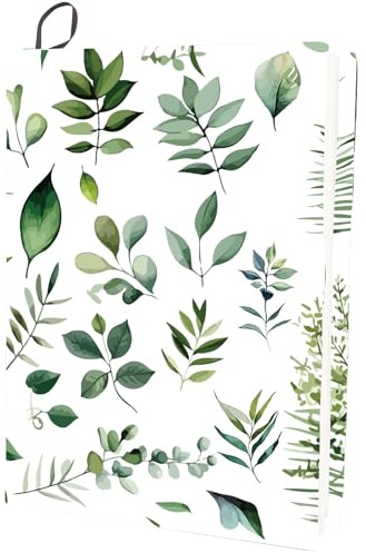 CRASPIRE Funda Elástica para Libros con Hojas Verdes Cubierta Blanca Lavable Reutilizable Grande de 9.8 x 15.7 Pulgada Fundas Elásticas para Cuadernos para Libros de Tapa Dura de 9x11 Pulgadas