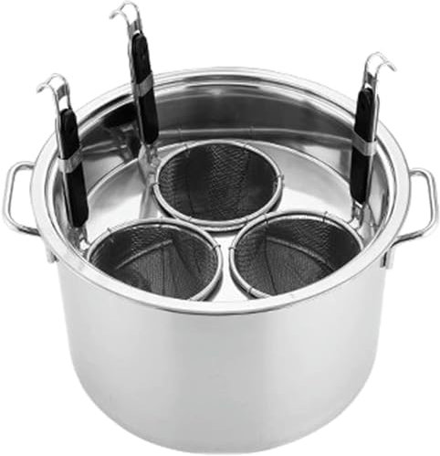 CWCQGH Nudelkocher, Nudeltopf mit DREI Einsatz-Siebkörben, Edelstahl-Einsatz-Set, Kochwerkzeug für Pasta, Nudeln, Knödel, Suppe