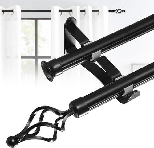 Bastone per Tende, Asta per Tende a 2 Binari 70CM Bastone per Tenda a Doppio Binario in Metallo Set Doppio Supporto per Tende con Staffe e Terminali per Soggiorno Camera da Letto Studio