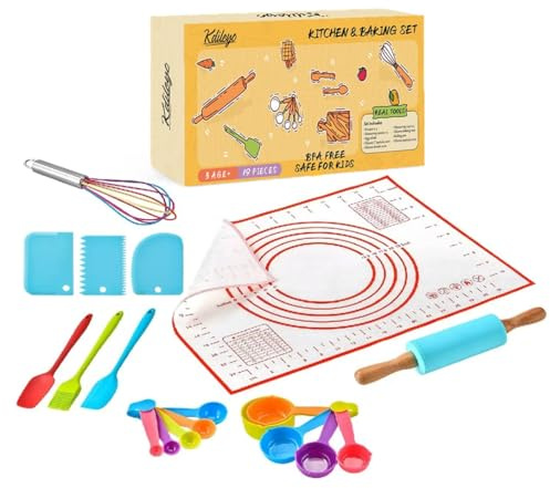 Kit Patisserie Enfant - Vrais Ustensiles De Cuisine Enfant -19 Pieces - Accessoires Montessori - Kit Cuisine Enfant- Cadeau Enfant 3ans, 4 ans, 5ans - Special Gateau, Cupcakes et Desserts - Educatif