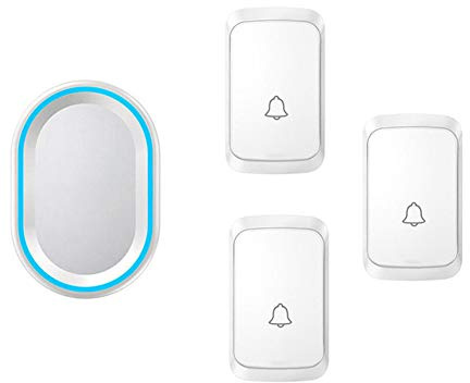 WOTZOV Wireless Doorbell, 3 Push Button And 1 Receivers,Waterproof Wall Plug-In Cordless Door Chime with Power-Off Memory Function,LED Flash,300M Range,58 Ringtones,4 Volume Levels,White,White