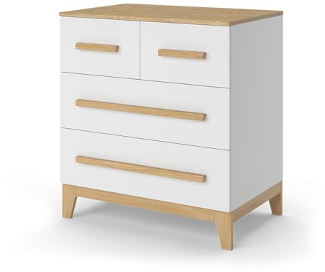 VitaliSpa Kommode Malia, Kommodenschrank, Weiß/Eiche, 80 x 88 cm mit 4 Schubladen