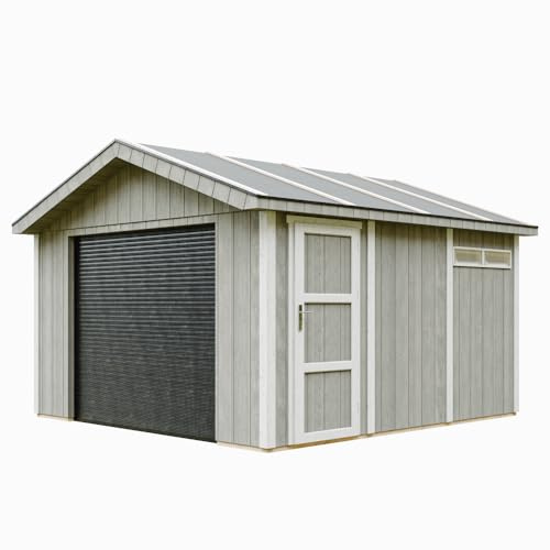 Garaje 13 m²- L378xL412 cm - Garaje para Motos, Bicicletas, máquinas de jardinería - Construcción con Paneles LP Smartside - Cobertizo de jardín Timbela M990B-TUNDRA Grey