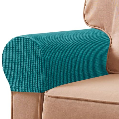 FUAAOLIY Stretch Armrest Covers for Chairs and Sofas, Couch Arm Covers for Sofa Spandex Armrest Covers Anti-Slip Furniture Protector Washable Armchair Slipcovers for Recliner Set of 2 (Teal)